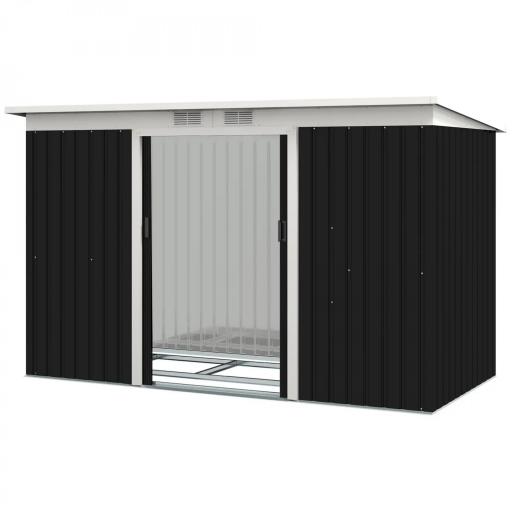 Caseta de Exterior 280x130x172 cm Cobertizo de Jardín con Puertas Correderas Base y Ventilaciones Gris Oscuro [8]