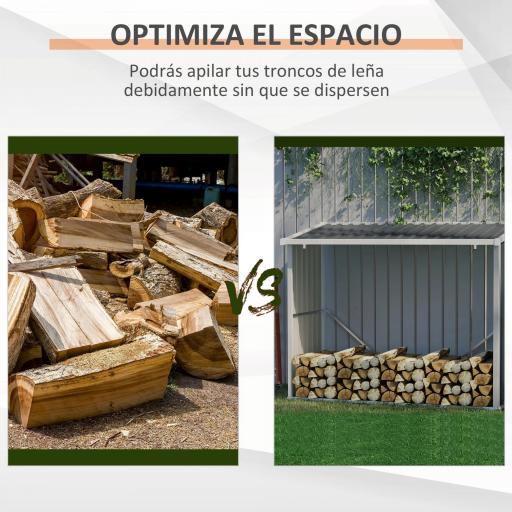 Casetilla para Leña Acero Galvanizado Cobertizo Leñero de Almacenamiento de Troncos con Techo Inclinado para Jardín Terraza Exterior 185x84x133,5/148,5 cm Gris [3]