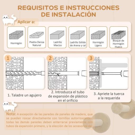 Rascador de Pared para Gatos de 4 Piezas con Postes de Sisal Plataforma para Saltar Bola de Juguete Beige [3]