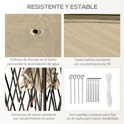 Carpa Plegable 3,3x3,3 m con Altura Ajustable Doble Techo 4 Mosquiteras Extraíbles y Bolsa de Transporte Anti-UV Beige [1]