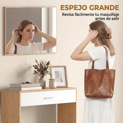 Recibidor de Entrada con Espejo Cajón y Estante Mueble de Recibidor para Pasillo 91,5x27,9x85,5 cm Roble [4]