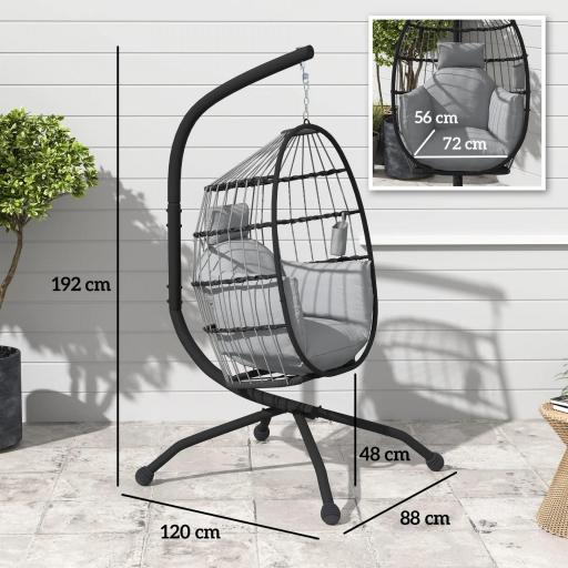 Silla Colgante con Soporte Cesta Plegable Cojín y Reposacabezas para Interior y Exterior Carga 120 kg Gris [3]