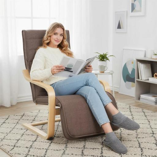 Sillón de Salón con Reposapiés Ajustable Butaca Tapizada en Lino Sintético para Oficina Dormitorio 66,5x94x100cm Marrón