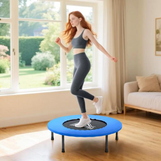 Cama Elástica Fitness Ø81 cm Trampolín de Acero con Borde Protector y 28 Resortes para Ejercicios en Interior y Exterior Carga 100 kg 81x81x22,5 cm Negro y Azul [5]
