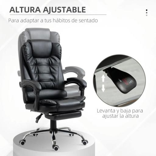 Silla de Escritorio con Reposapiés Silla Ejecutiva Giratoria con Altura Ajustable Tapizada en PU y Reposabrazos Negro [4]