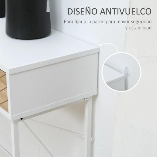 Mesa de Consola Estrecha con 2 Cajones Diseño de Líneas Talladas Estilo Moderna Blanco y Roble [3]