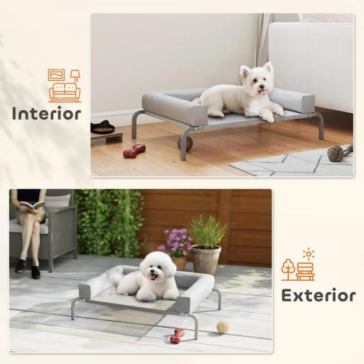 Cama Elevada para Perros Refrescante con Refuerzos Extraíbles Malla Transpirable y Marco de Acero 90x65x30 cm Gris [1]
