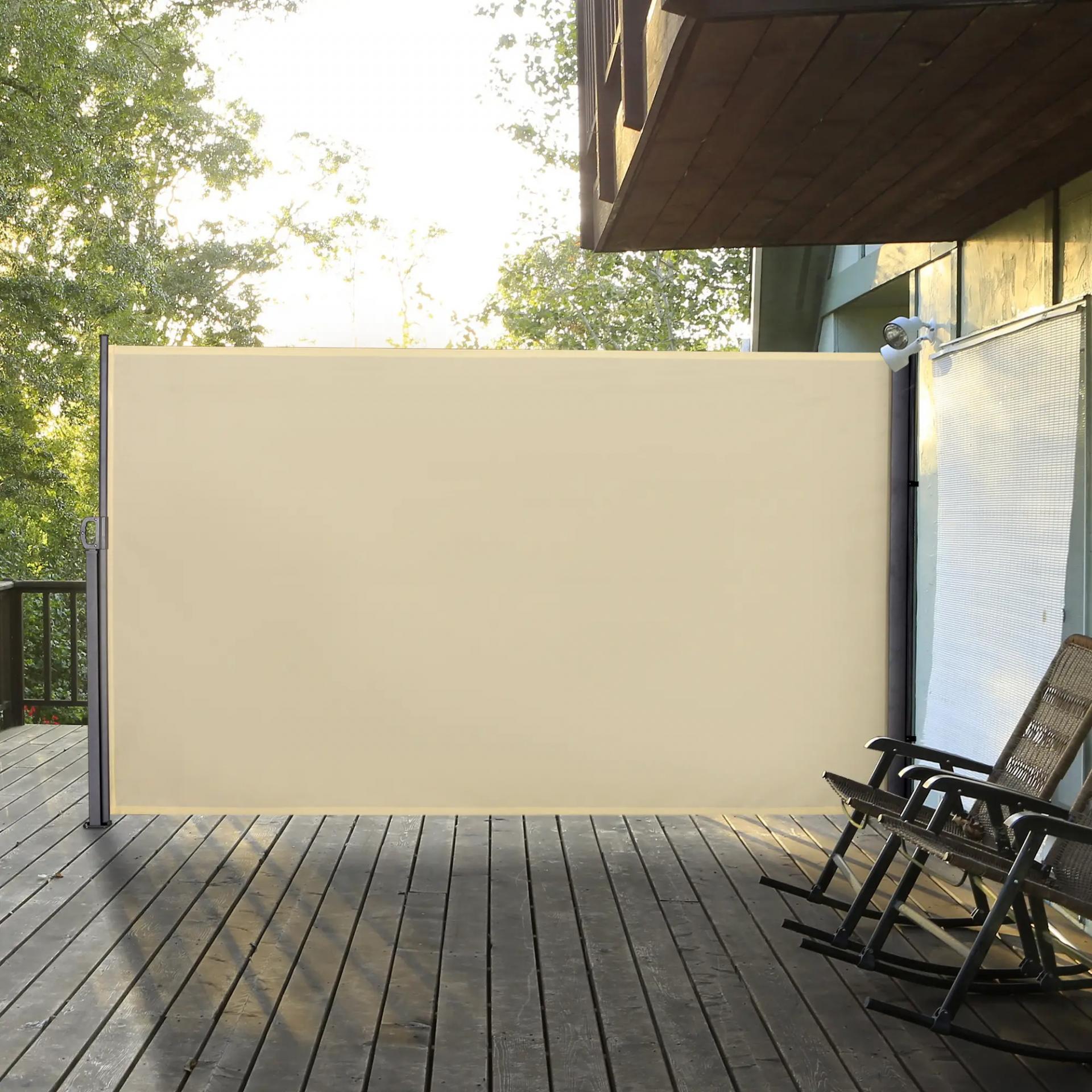 Toldo Lateral Retráctil 300x180cm Pantalla Enrollable Mampara de Privacidad y Protección Solar para Balcón Terraza Crema