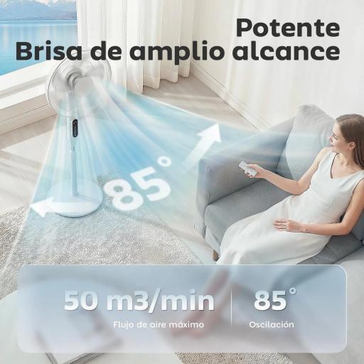 Ventilador de Pie con Control Remoto Función Wifi Altura Ajustable 3 Velocidades 3 Modos Oscilación Temporizador Blanco [6]