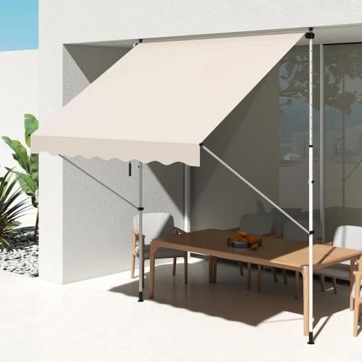 Toldo Manual Retráctil 300x150x170-280 cm con Altura Ajustable Manivela y Protección Solar para Terraza Beige [6]