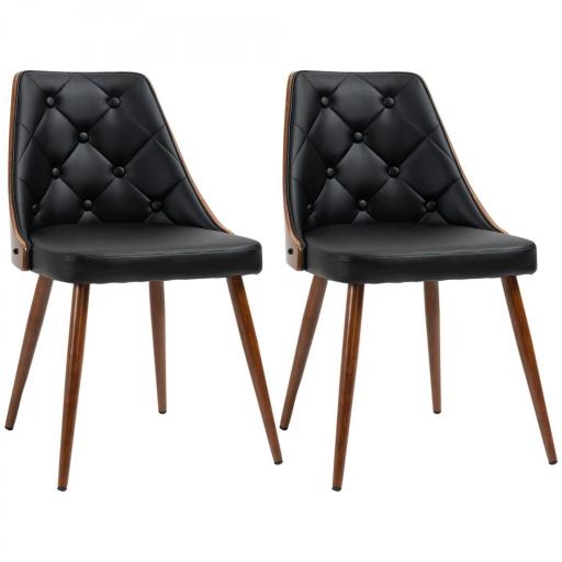 Set de 2 Sillas de Comedor Modernas con Asiento Tapizado en Cuero Sintético y Patas de Acero 50,5x59x82 cm Negro [9]