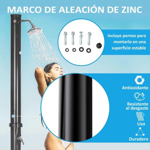 Ducha Solar de Jardín 20L con Cabezal de Ducha Redondo Grifo Agua Caliente Máx. 60℃ para Piscina 15,5x15,5x222 cm Negro [2]