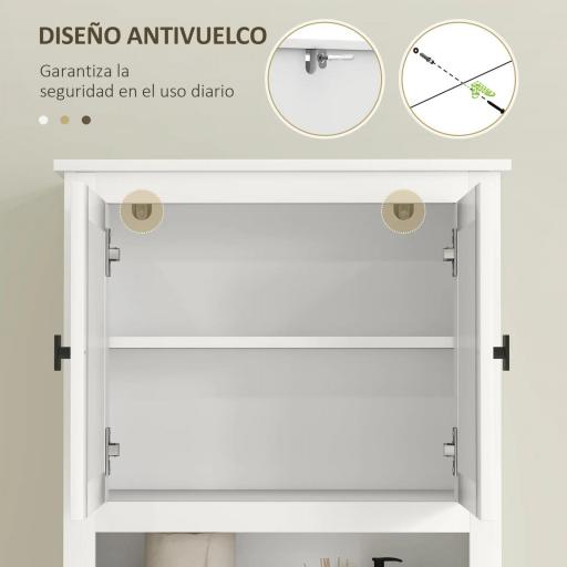 Mueble sobre Inodoro con 2 Puertas con Frontal de Ratán Compartimento y Estante Ajustable 60x19,5x160 cm Blanco [3]