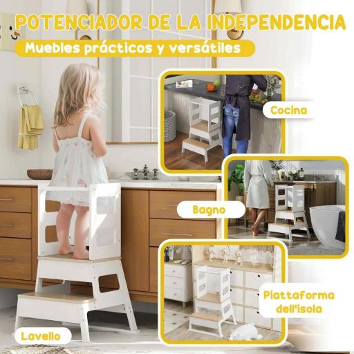 Torre de Aprendizaje para Niños de +3 Años con Pizarra y Barrera de Seguridad para Baño Cocina 55x52,5x87,5 cm Blanco [3]