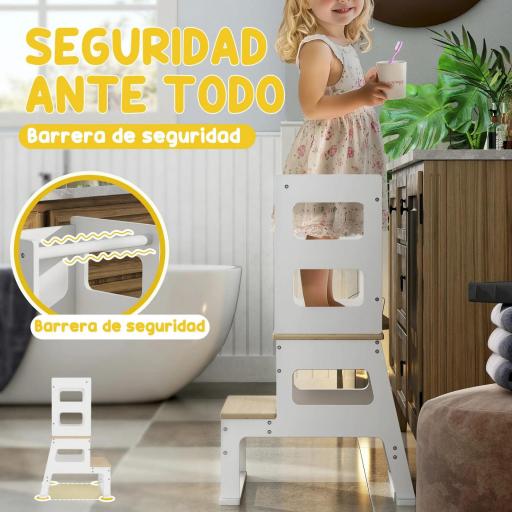 Torre de Aprendizaje para Niños de +3 Años con Pizarra y Barrera de Seguridad para Baño Cocina 55x52,5x87,5 cm Blanco [7]
