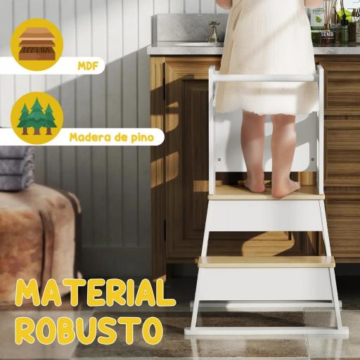 Torre de Aprendizaje para Niños de +3 Años con Pizarra y Barrera de Seguridad para Baño Cocina 55x52,5x87,5 cm Blanco [6]