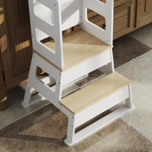 Torre de Aprendizaje para Niños de +3 Años con Pizarra y Barrera de Seguridad para Baño Cocina 55x52,5x87,5 cm Blanco [4]