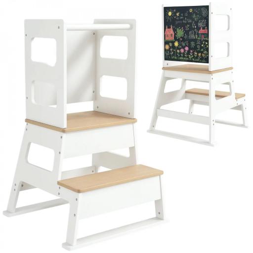Torre de Aprendizaje para Niños de +3 Años con Pizarra y Barrera de Seguridad para Baño Cocina 55x52,5x87,5 cm Blanco [8]
