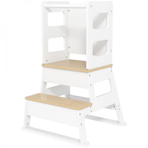 Torre de Aprendizaje para Niños de +3 Años con Pizarra y Barrera de Seguridad para Baño Cocina 55x52,5x87,5 cm Blanco [10]