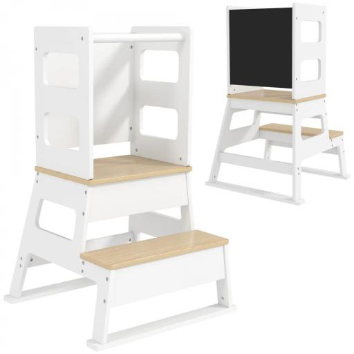 Torre de Aprendizaje para Niños de +3 Años con Pizarra y Barrera de Seguridad para Baño Cocina 55x52,5x87,5 cm Blanco [9]