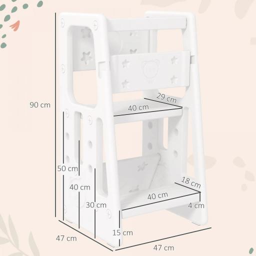 Torre de Aprendizaje para Niños Taburete Infantil con Altura Ajustable en 3 Posiciones y Plataforma Antideslizante para Cocina Comedor Baño 47x47x90 cm Blanco [6]