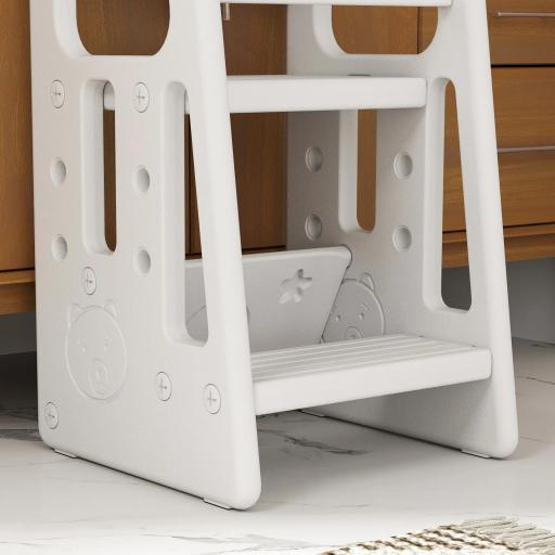 Torre de Aprendizaje para Niños Taburete Infantil con Altura Ajustable en 3 Posiciones y Plataforma Antideslizante para Cocina Comedor Baño 47x47x90 cm Blanco [1]