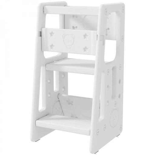 Torre de Aprendizaje para Niños Taburete Infantil con Altura Ajustable en 3 Posiciones y Plataforma Antideslizante para Cocina Comedor Baño 47x47x90 cm Blanco [10]