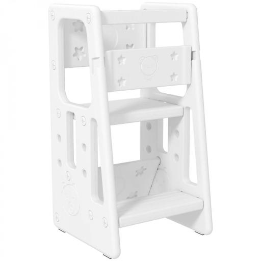 Torre de Aprendizaje para Niños Taburete Infantil con Altura Ajustable en 3 Posiciones y Plataforma Antideslizante para Cocina Comedor Baño 47x47x90 cm Blanco [9]