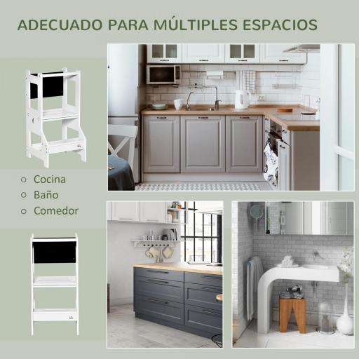 Torre de Aprendizaje 2 en 1 Convertible en Escritorio con Pizarra y Barra de Seguridad 42x44x86 cm Blanco [5]