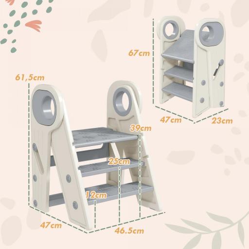 Torre de Aprendizaje Ajustable Escalera para Niños de +18 Meses Antideslizante para Baño Cocina Librería Gris y Blanco  [1]