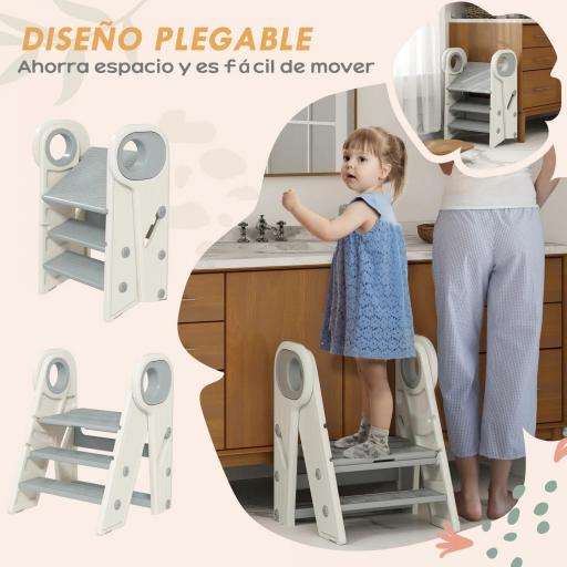 Torre de Aprendizaje Ajustable Escalera para Niños de +18 Meses Antideslizante para Baño Cocina Librería Gris y Blanco  [4]