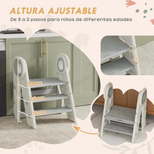 Torre de Aprendizaje Ajustable Escalera para Niños de +18 Meses Antideslizante para Baño Cocina Librería Gris y Blanco  [3]