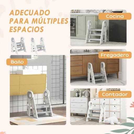 Torre de Aprendizaje Ajustable Escalera para Niños de +18 Meses Antideslizante para Baño Cocina Librería Gris y Blanco  [2]