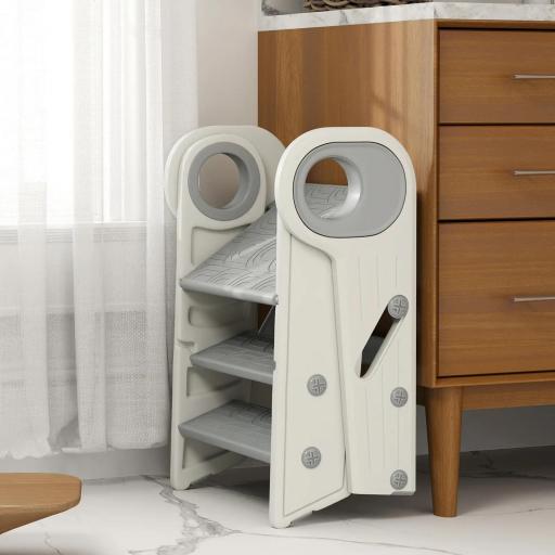 Torre de Aprendizaje Ajustable Escalera para Niños de +18 Meses Antideslizante para Baño Cocina Librería Gris y Blanco  [6]