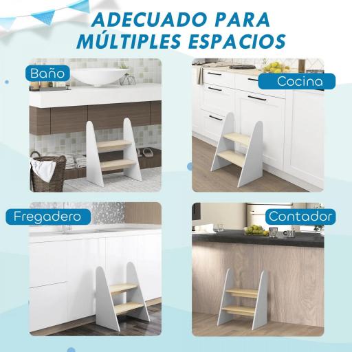 Taburete para Niños de 2 Peldaños Torre de Aprendizaje para Niños de +3 Años para Baño Cocina Librería Dormitorio Blanco [1]