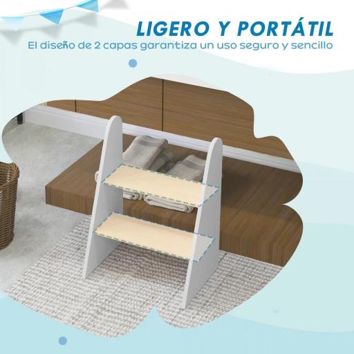Taburete para Niños de 2 Peldaños Torre de Aprendizaje para Niños de +3 Años para Baño Cocina Librería Dormitorio Blanco [4]