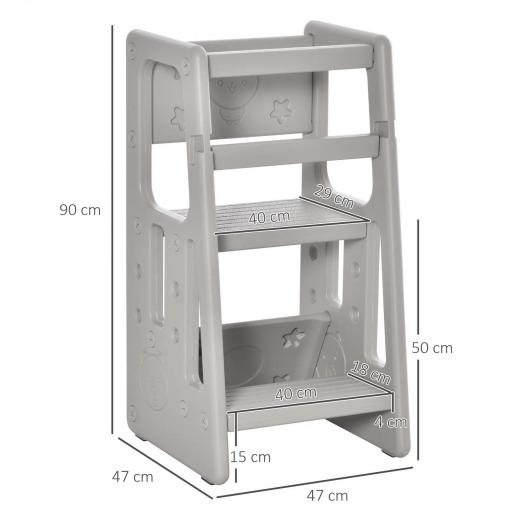 Torre de Aprendizaje para Niños Taburete Infantil con Altura Ajustable en 3 Posiciones para Cocina Baño 47x47x90 cm Gris [1]