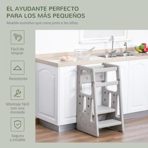 Torre de Aprendizaje para Niños Taburete Infantil con Altura Ajustable en 3 Posiciones para Cocina Baño 47x47x90 cm Gris [7]
