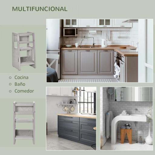 Torre de Aprendizaje para Niños Taburete Infantil con Altura Ajustable en 3 Posiciones para Cocina Baño 47x47x90 cm Gris [3]