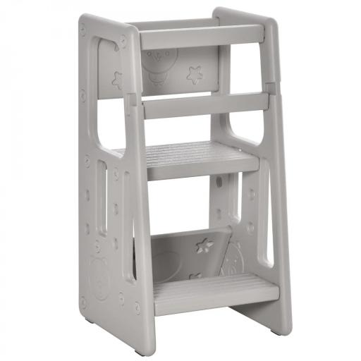 Torre de Aprendizaje para Niños Taburete Infantil con Altura Ajustable en 3 Posiciones para Cocina Baño 47x47x90 cm Gris [6]