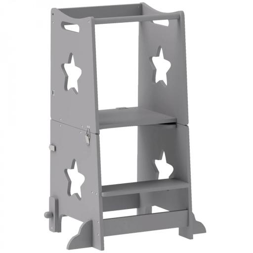 Escalera Montessori Convertible en Set de Mesa y Sillas con Barra de Seguridad, en Madera, 60x44.5x86 cm, Gris [3]