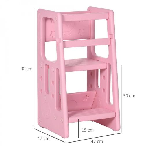 Torre de Aprendizaje para Niños Taburete Infantil con Altura Ajustable en 3 Posiciones para Cocina Baño 47x47x90 cm Rosa [1]