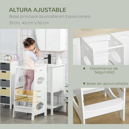 Torre de Aprendizaje para Niños con Pedal Altura Ajustable en 3 Posiciones y Barra de Seguridad 40x50x90 cm Gris [3]