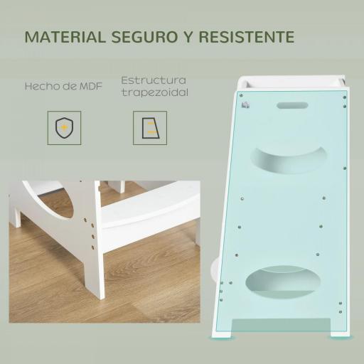 Torre de Aprendizaje para Niños con Pedal Altura Ajustable en 3 Posiciones y Barra de Seguridad 40x50x90 cm Gris [4]