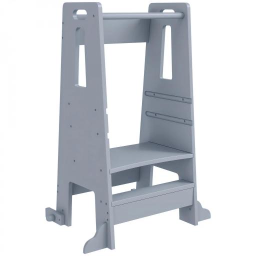 Torre de Aprendizaje para Niños con Pedal Altura Ajustable en 3 Niveles y Barrera de Seguridad 45x47,5x91 cm Gris [7]