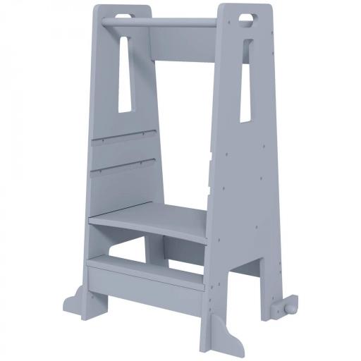 Torre de Aprendizaje para Niños con Pedal Altura Ajustable en 3 Niveles y Barrera de Seguridad 45x47,5x91 cm Gris [9]