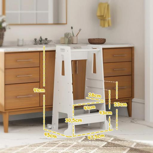 Torre de Aprendizaje para Niños con Pedal Altura Ajustable en 3 Niveles y Barrera de Seguridad 45x47,5x91 cm Blanco [2]