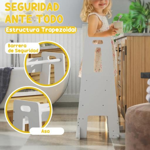 Torre de Aprendizaje para Niños con Pedal Altura Ajustable en 3 Niveles y Barrera de Seguridad 45x47,5x91 cm Blanco [7]