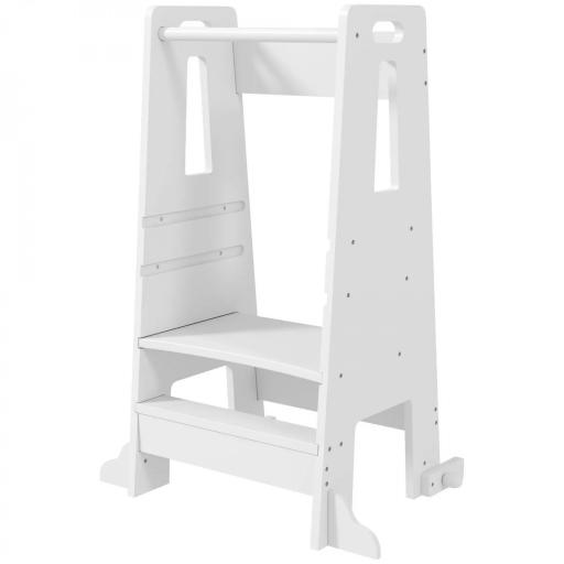 Torre de Aprendizaje para Niños con Pedal Altura Ajustable en 3 Niveles y Barrera de Seguridad 45x47,5x91 cm Blanco [6]