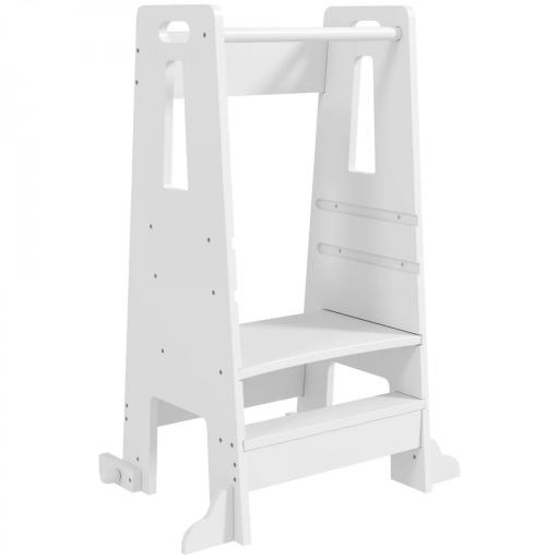 Torre de Aprendizaje para Niños con Pedal Altura Ajustable en 3 Niveles y Barrera de Seguridad 45x47,5x91 cm Blanco [8]